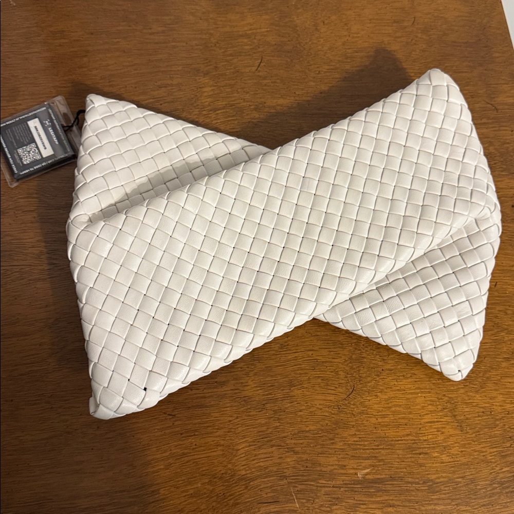 Bottega Veneta Napa Intrecciato Crisscross Clutch Chalk